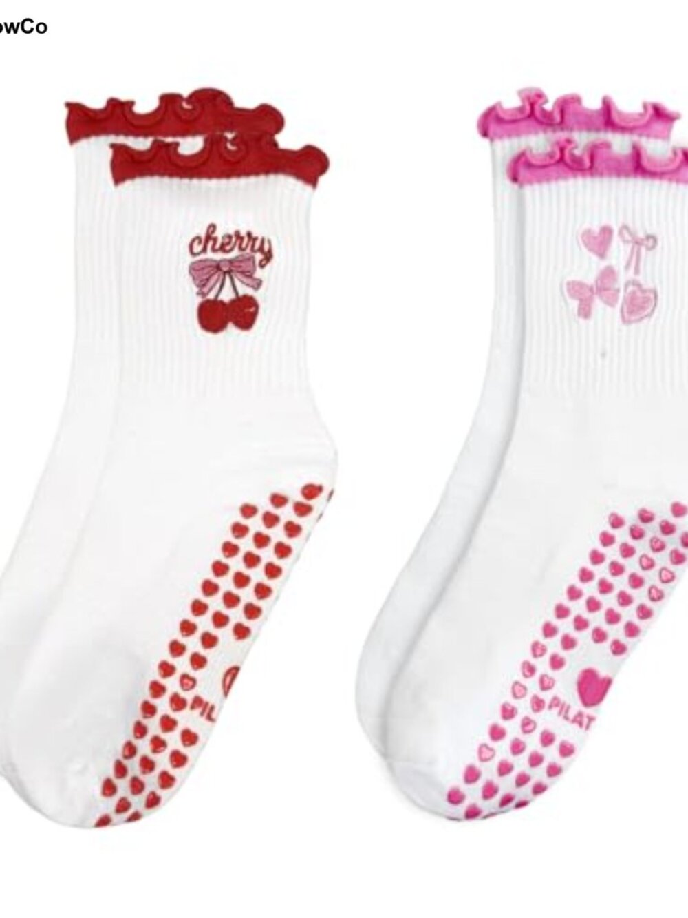 Non Slip Grip Ankle Socks Ruffle Trim Yoga Pilates Barre Cotton Women